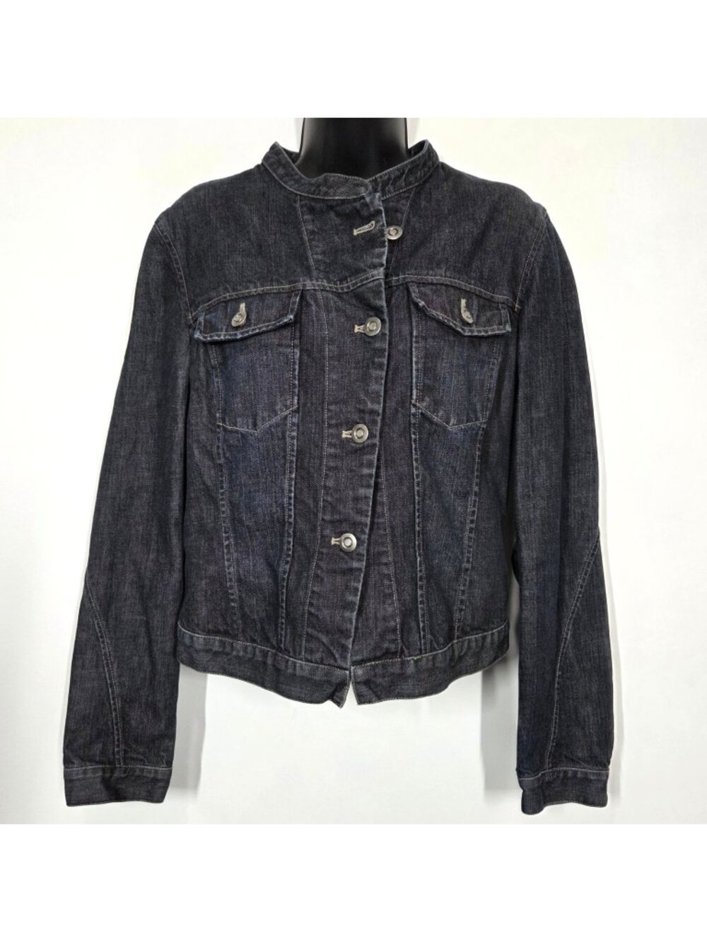 Garnet Hill Jean Jacket Womens 6 Blue Black Denim Preppy Classic Casual